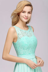 Elegant Chiffon Lace Scalloped Sleeveless Ruffle Bridesmaid Dresses-Babyonlines