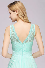 Elegant Chiffon Lace Scalloped Sleeveless Ruffle Bridesmaid Dresses-Babyonlines