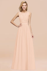 Elegant Chiffon Lace Scalloped Sleeveless Ruffle Bridesmaid Dresses-Babyonlines