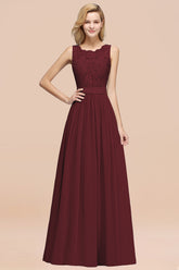 Elegant Chiffon Lace Scalloped Sleeveless Ruffle Bridesmaid Dresses-Babyonlines