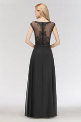 Elegant Chiffon Long Lace Black Bridesmaid Dresses Online-Babyonlines