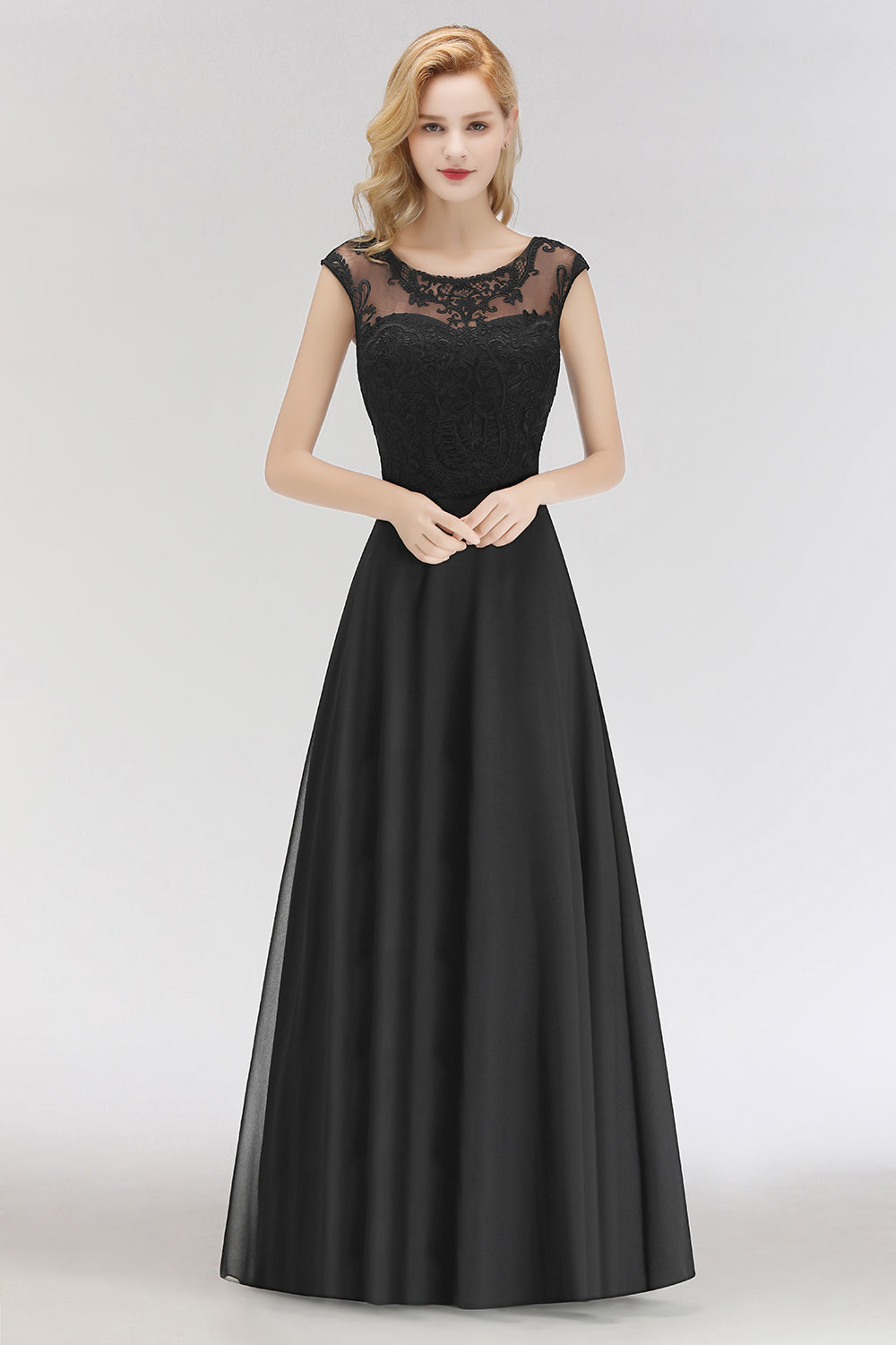 Elegant Chiffon Long Lace Black Bridesmaid Dresses Online-Babyonlines