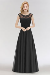 Elegant Chiffon Long Lace Black Bridesmaid Dresses Online-Babyonlines