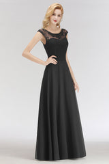 Elegant Chiffon Long Lace Black Bridesmaid Dresses Online-Babyonlines