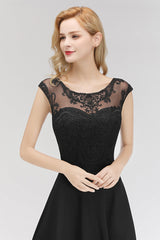 Elegant Chiffon Long Lace Black Bridesmaid Dresses Online-Babyonlines