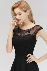 Elegant Chiffon Long Lace Black Bridesmaid Dresses Online-Babyonlines