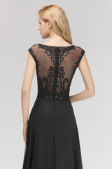Elegant Chiffon Long Lace Black Bridesmaid Dresses Online-Babyonlines