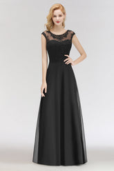 Elegant Chiffon Long Lace Black Bridesmaid Dresses Online-Babyonlines