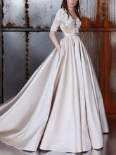 Elegant Court Train Ball Gown Illusion Satin Wedding Dress With Sashes/Ribbons