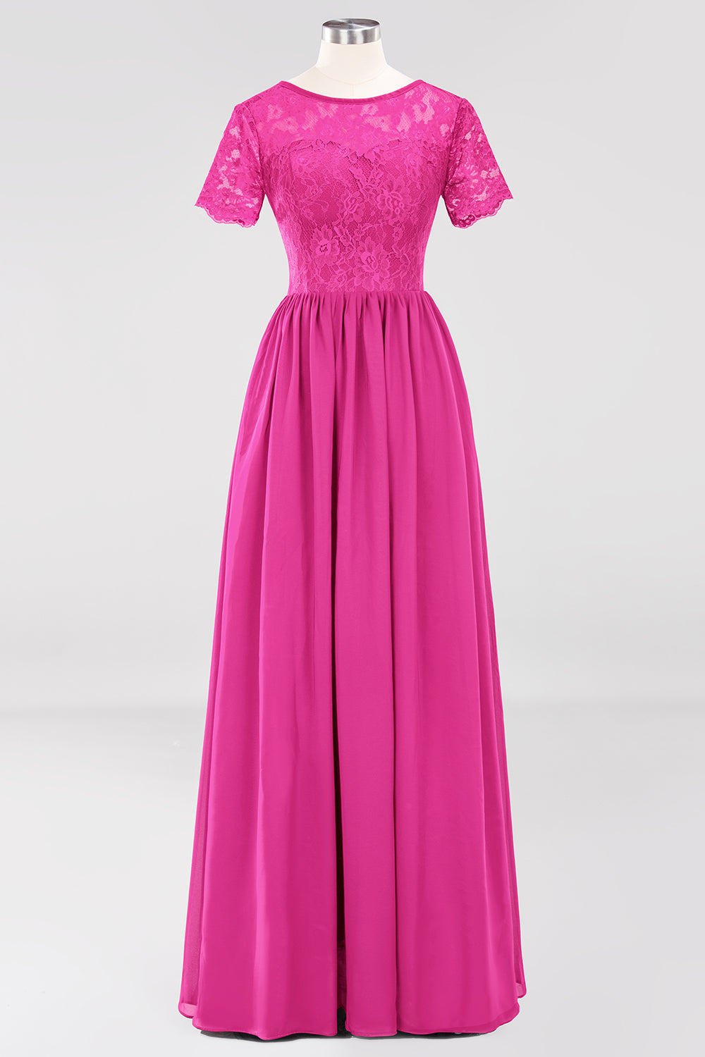 Elegant Dark Navy Long Lace Bridesmaid Dresses with Short-Sleeves-Babyonlines