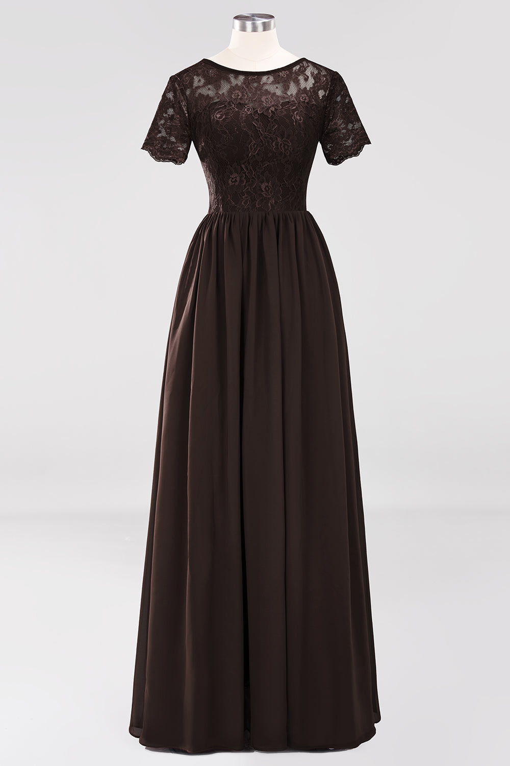 Elegant Dark Navy Long Lace Bridesmaid Dresses with Short-Sleeves-Babyonlines