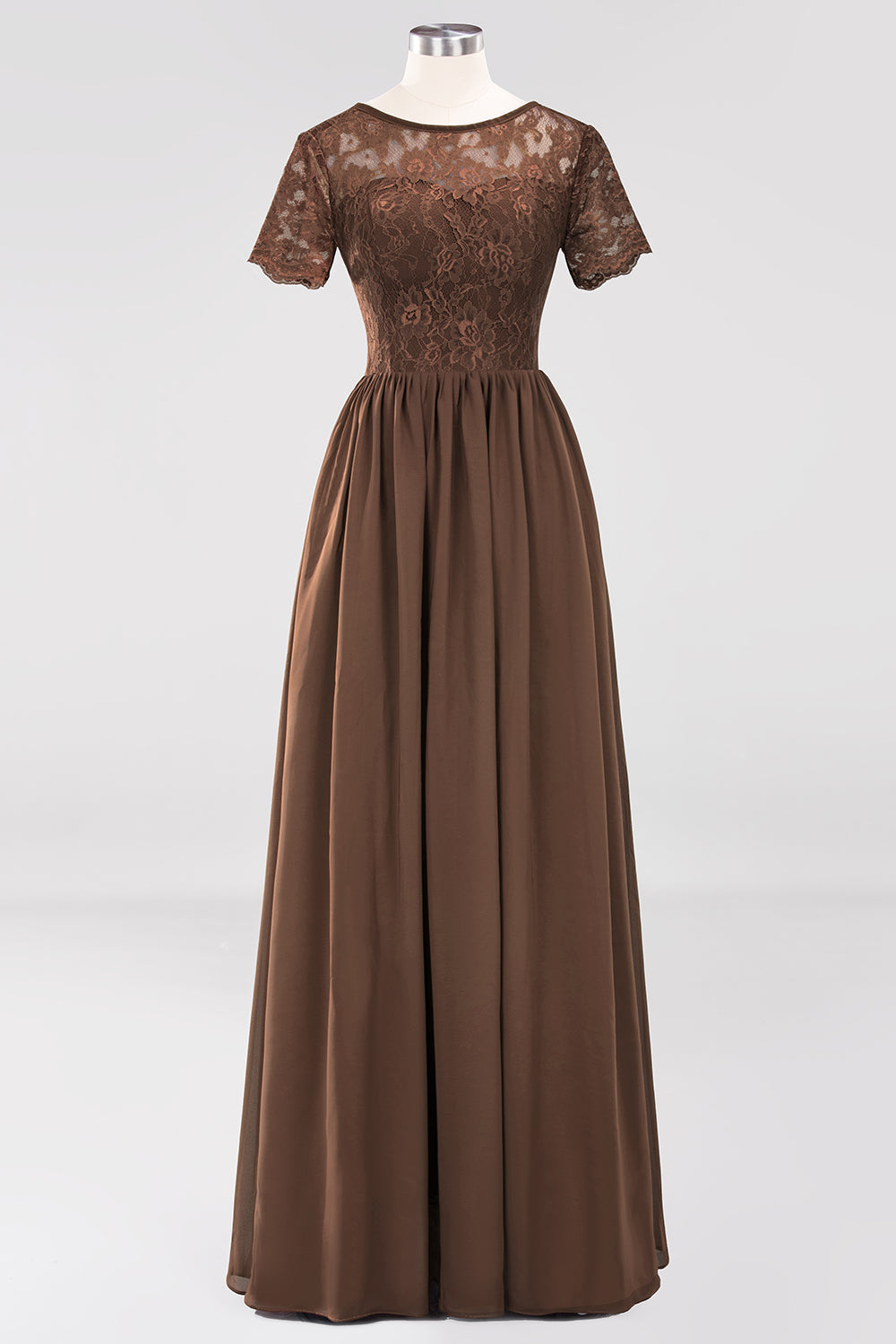 Elegant Dark Navy Long Lace Bridesmaid Dresses with Short-Sleeves-Babyonlines