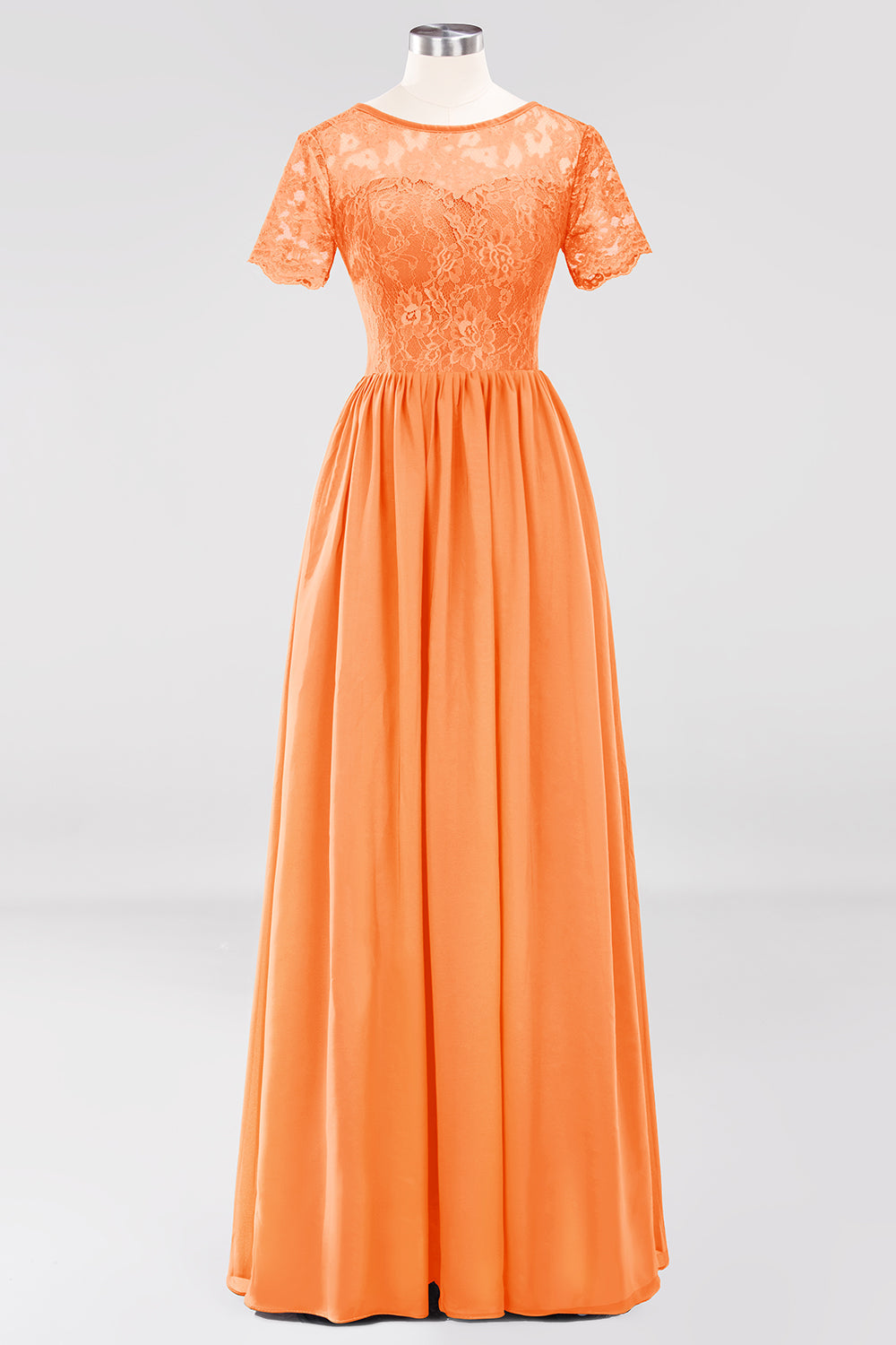 Elegant Dark Navy Long Lace Bridesmaid Dresses with Short-Sleeves-Babyonlines