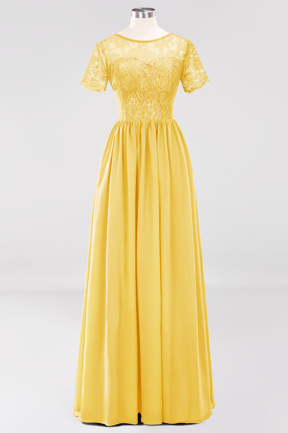 Elegant Dark Navy Long Lace Bridesmaid Dresses with Short-Sleeves-Babyonlines