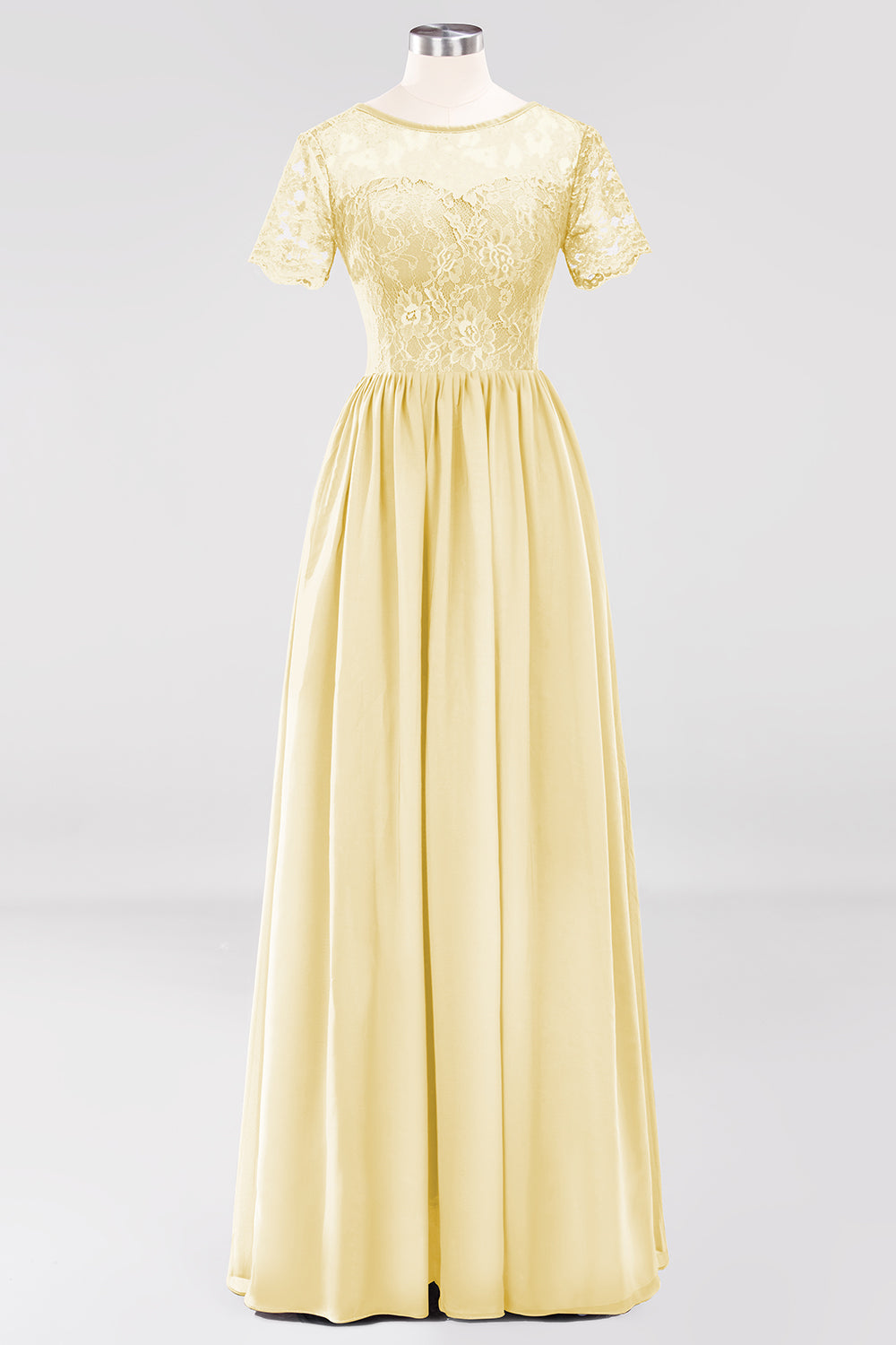 Elegant Dark Navy Long Lace Bridesmaid Dresses with Short-Sleeves-Babyonlines