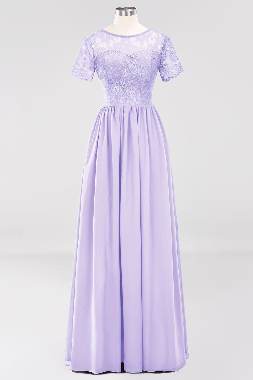 Elegant Dark Navy Long Lace Bridesmaid Dresses with Short-Sleeves-Babyonlines