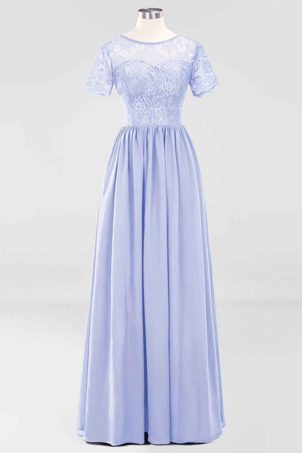 Elegant Dark Navy Long Lace Bridesmaid Dresses with Short-Sleeves-Babyonlines