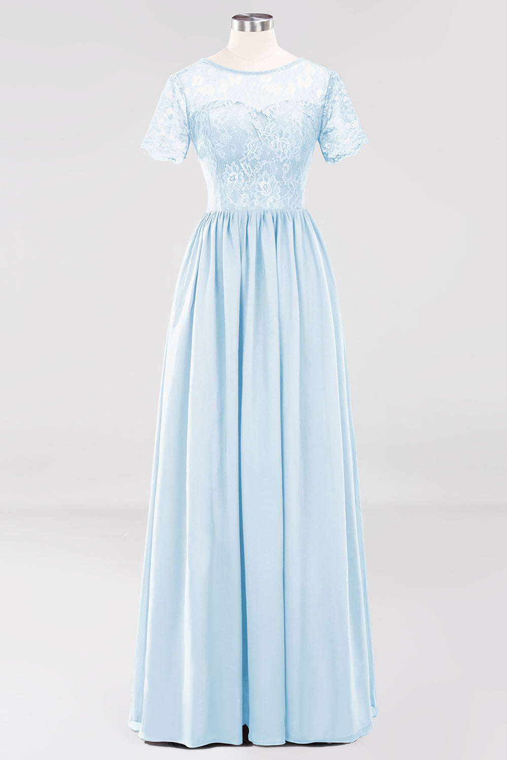 Elegant Dark Navy Long Lace Bridesmaid Dresses with Short-Sleeves-Babyonlines