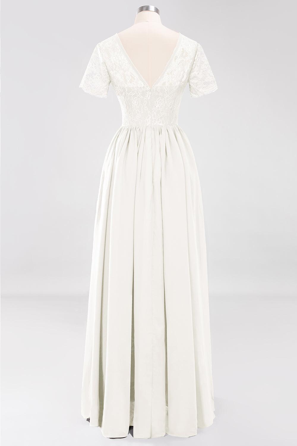 Elegant Dark Navy Long Lace Bridesmaid Dresses with Short-Sleeves-Babyonlines