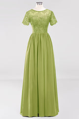 Elegant Dark Navy Long Lace Bridesmaid Dresses with Short-Sleeves-Babyonlines