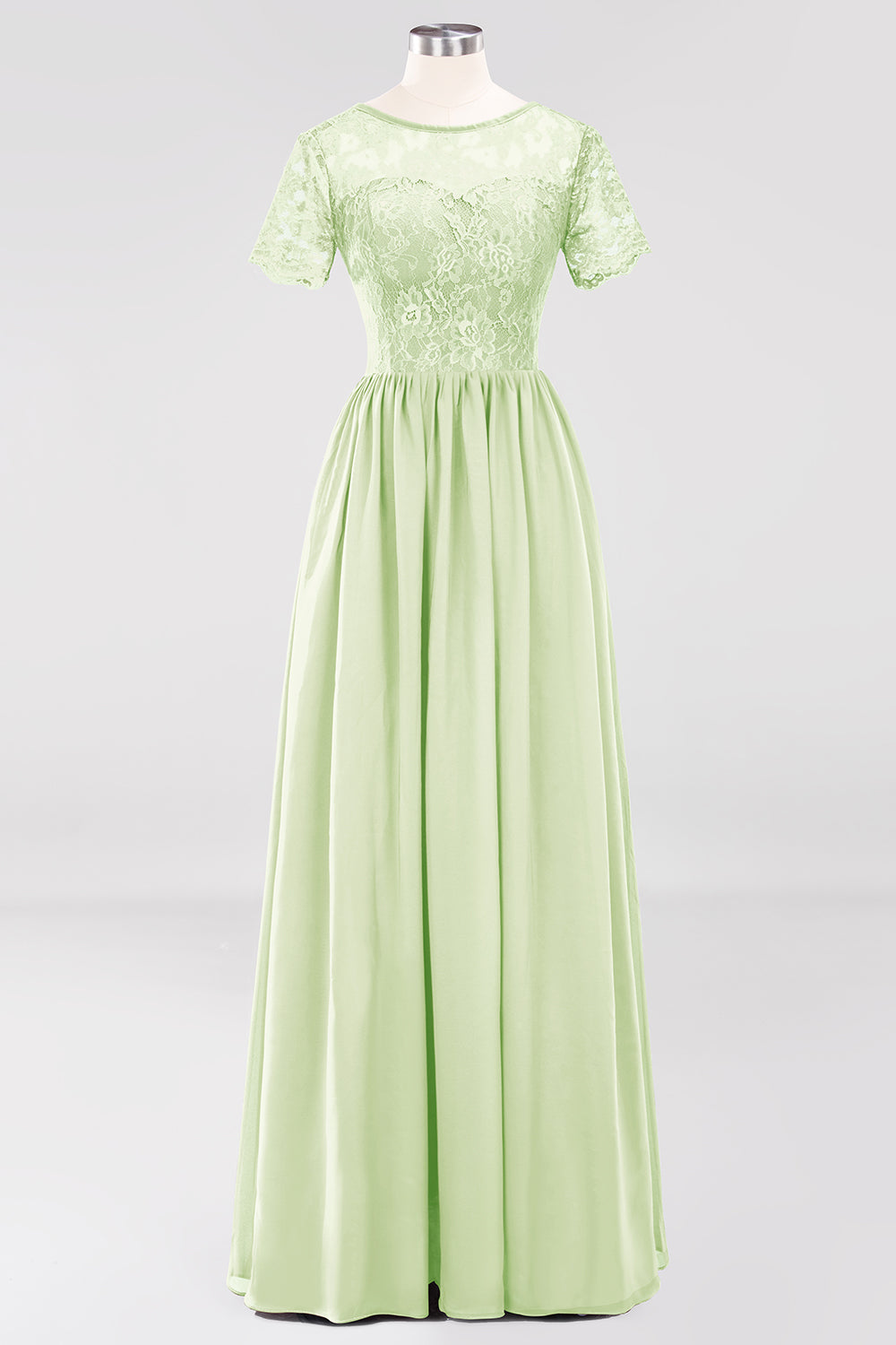 Elegant Dark Navy Long Lace Bridesmaid Dresses with Short-Sleeves-Babyonlines