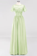 Elegant Dark Navy Long Lace Bridesmaid Dresses with Short-Sleeves-Babyonlines