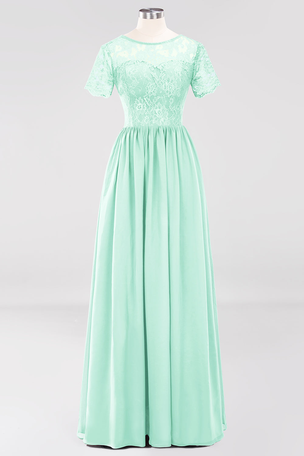 Elegant Dark Navy Long Lace Bridesmaid Dresses with Short-Sleeves-Babyonlines