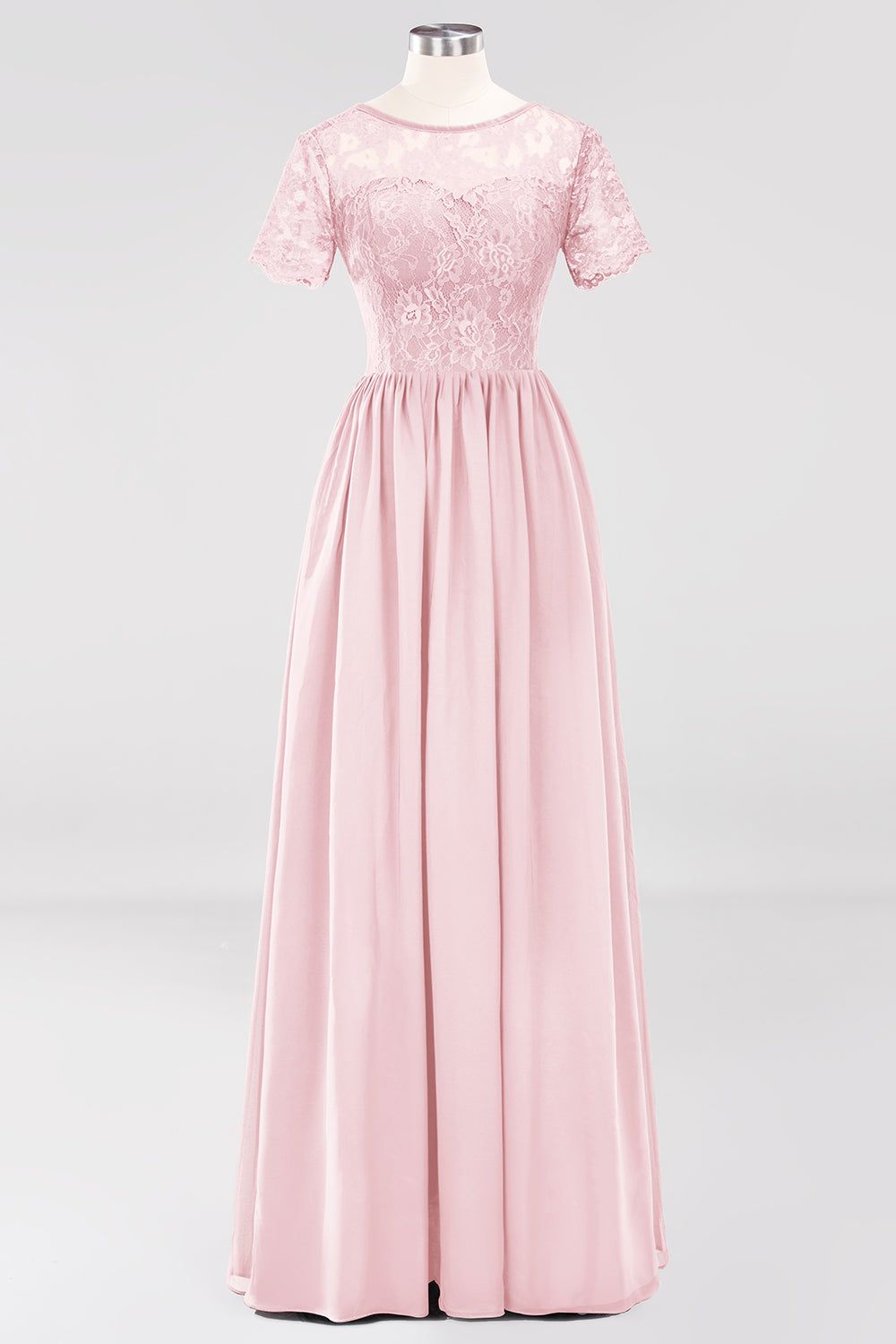 Elegant Dark Navy Long Lace Bridesmaid Dresses with Short-Sleeves-Babyonlines