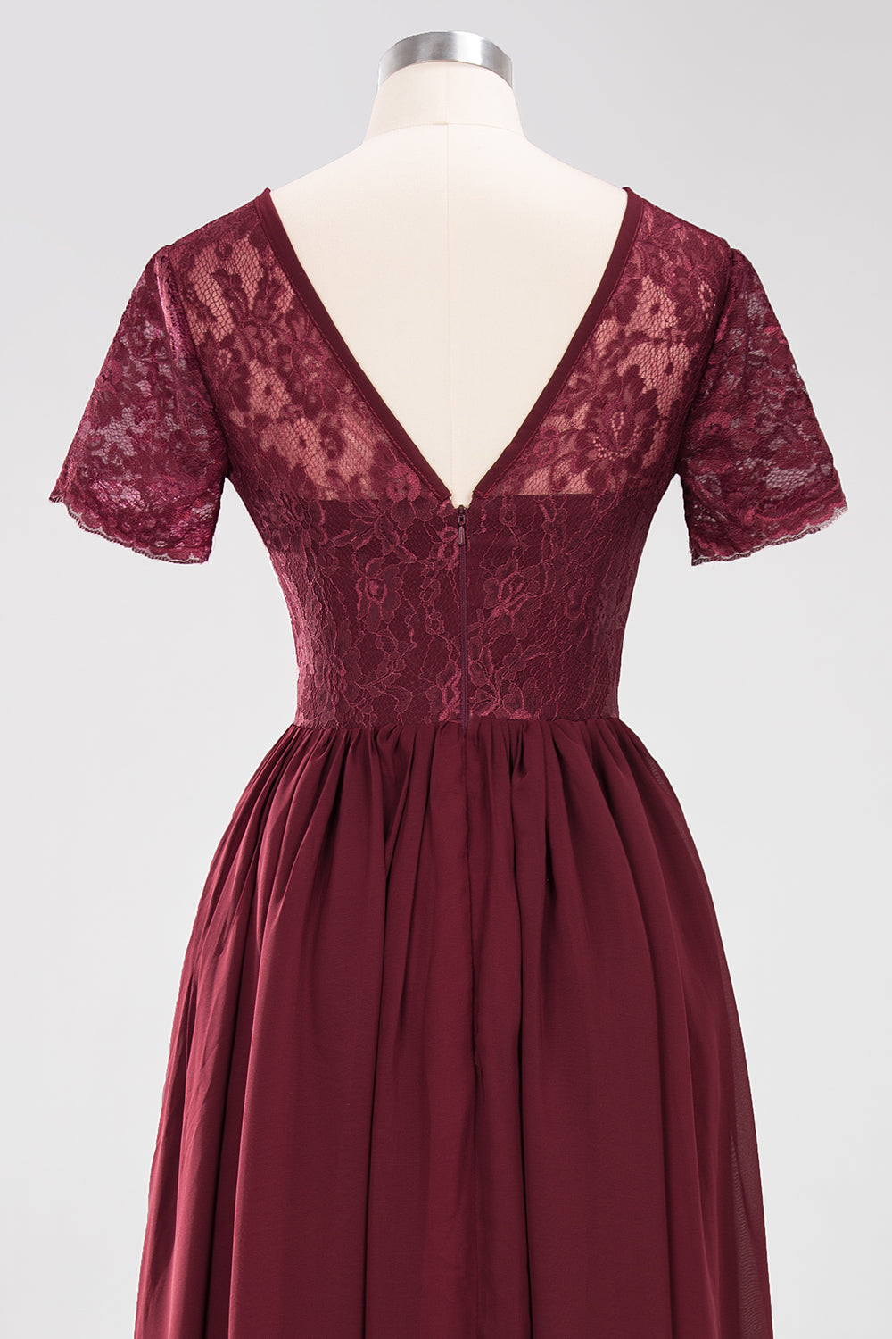 Elegant Dark Navy Long Lace Bridesmaid Dresses with Short-Sleeves-Babyonlines