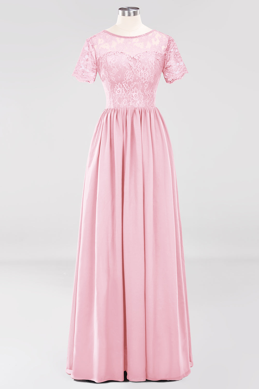 Elegant Dark Navy Long Lace Bridesmaid Dresses with Short-Sleeves-Babyonlines