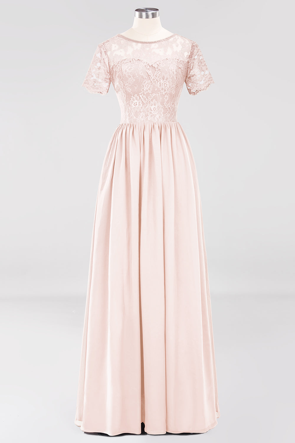 Elegant Dark Navy Long Lace Bridesmaid Dresses with Short-Sleeves-Babyonlines