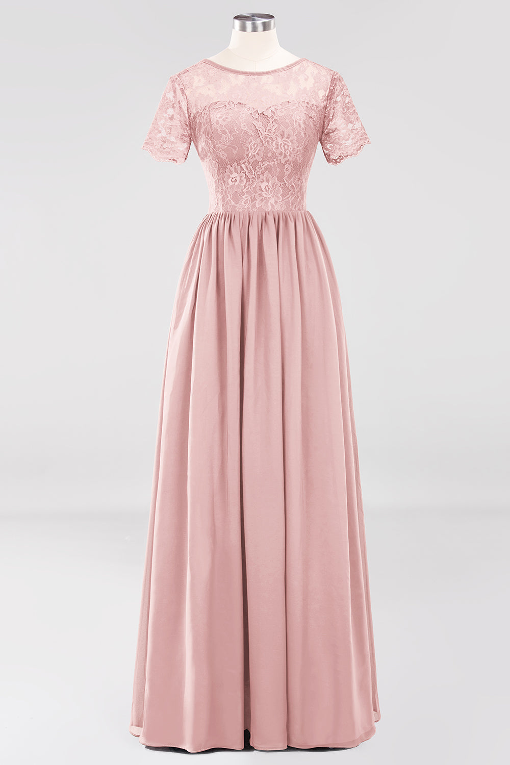 Elegant Dark Navy Long Lace Bridesmaid Dresses with Short-Sleeves-Babyonlines