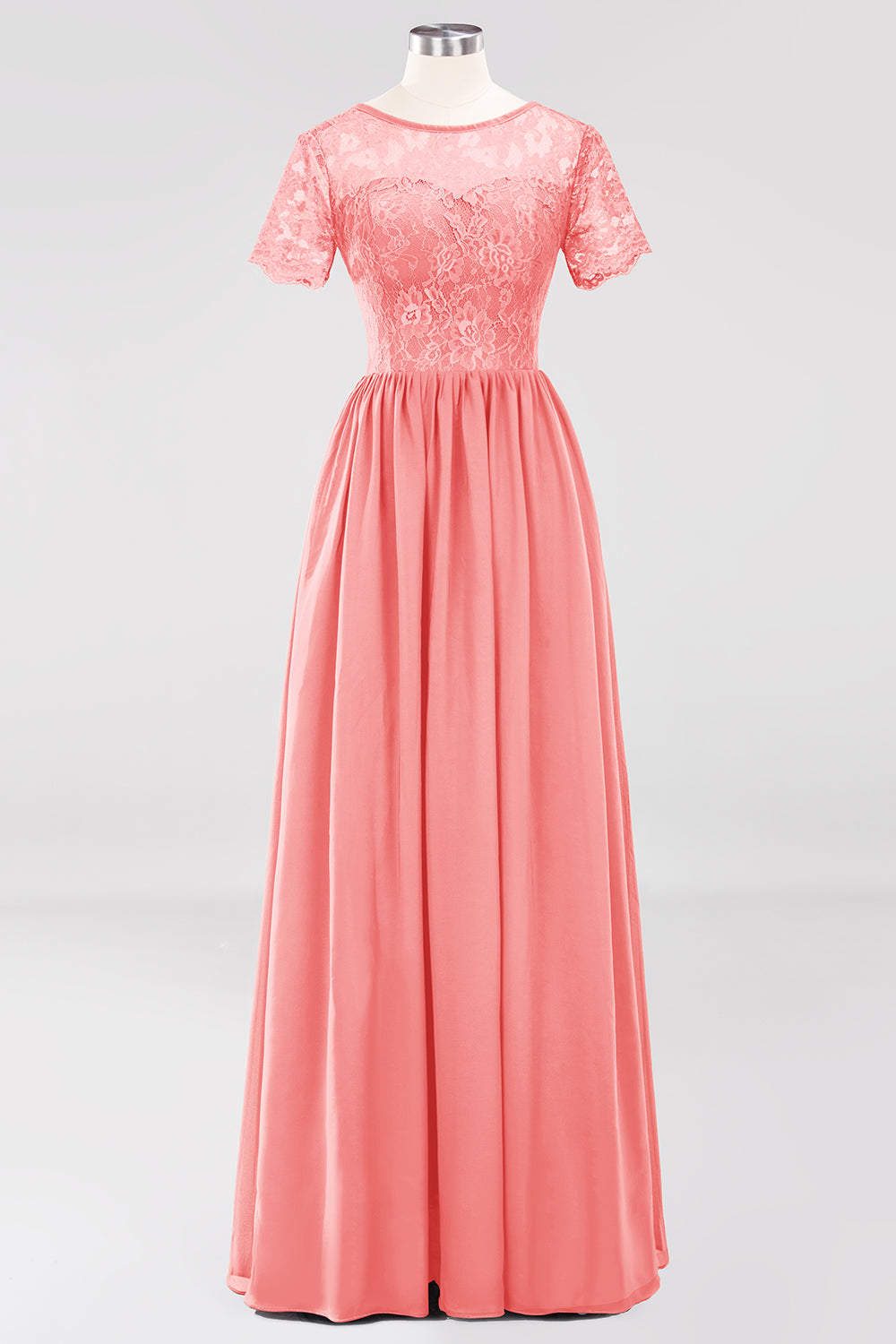 Elegant Dark Navy Long Lace Bridesmaid Dresses with Short-Sleeves-Babyonlines