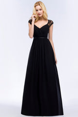 Elegant Lace Black V-Neck Sleeveless Bridesmaid Dress with Hollowout Back-Babyonlines