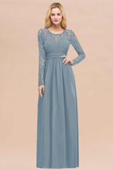 Elegant Lace Burgundy Bridesmaid Dresses Online with Long Sleeves-Babyonlines