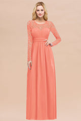 Elegant Lace Burgundy Bridesmaid Dresses Online with Long Sleeves-Babyonlines