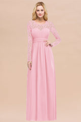 Elegant Lace Burgundy Bridesmaid Dresses Online with Long Sleeves-Babyonlines