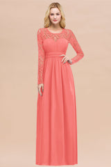 Elegant Lace Burgundy Bridesmaid Dresses Online with Long Sleeves-Babyonlines
