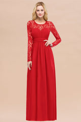 Elegant Lace Burgundy Bridesmaid Dresses Online with Long Sleeves-Babyonlines
