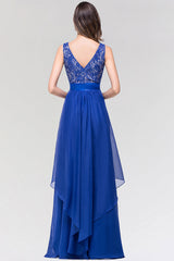 Elegant Lace Jewel Long Chiffon Bridesmaid Dress with Asymmetric Hemline-Babyonlines