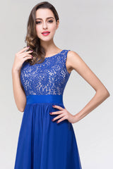 Elegant Lace Jewel Long Chiffon Bridesmaid Dress with Asymmetric Hemline-Babyonlines