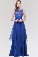 Elegant Lace Jewel Long Chiffon Bridesmaid Dress with Asymmetric Hemline-Babyonlines
