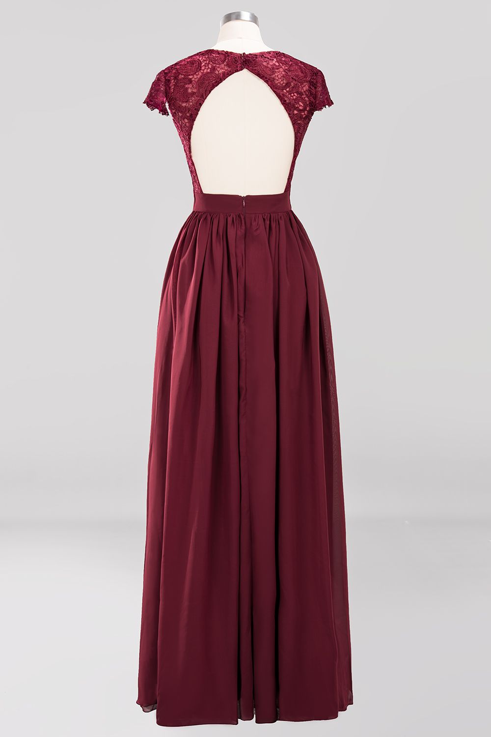 Elegant Lace Open-Back Long Burgundy Bridesmaid Dresses Online-Babyonlines