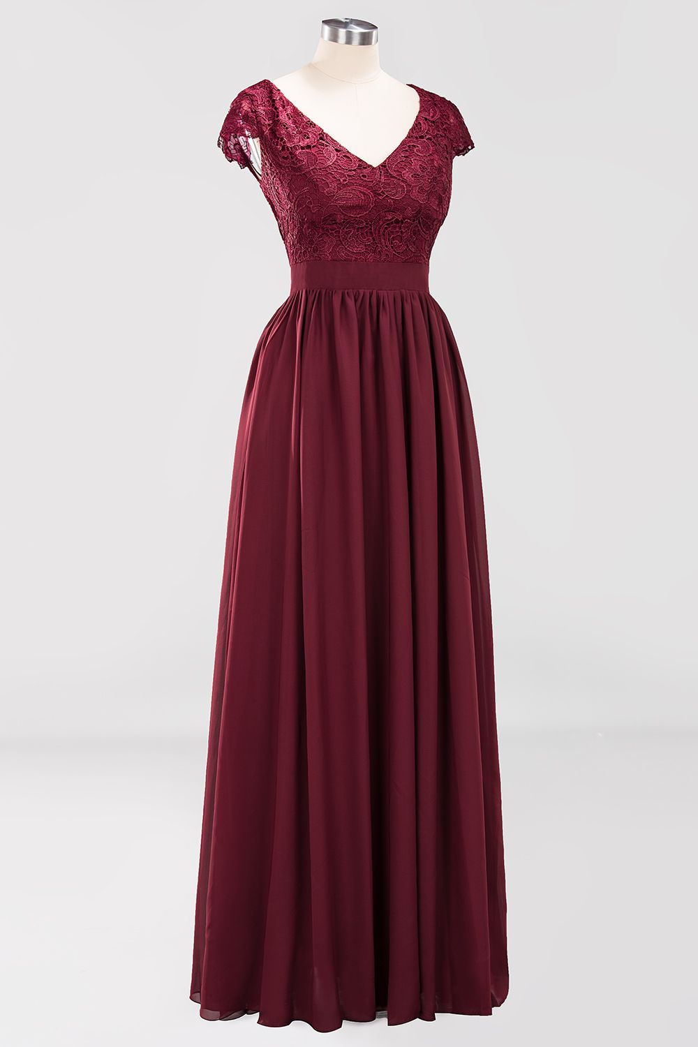 Elegant Lace Open-Back Long Burgundy Bridesmaid Dresses Online-Babyonlines