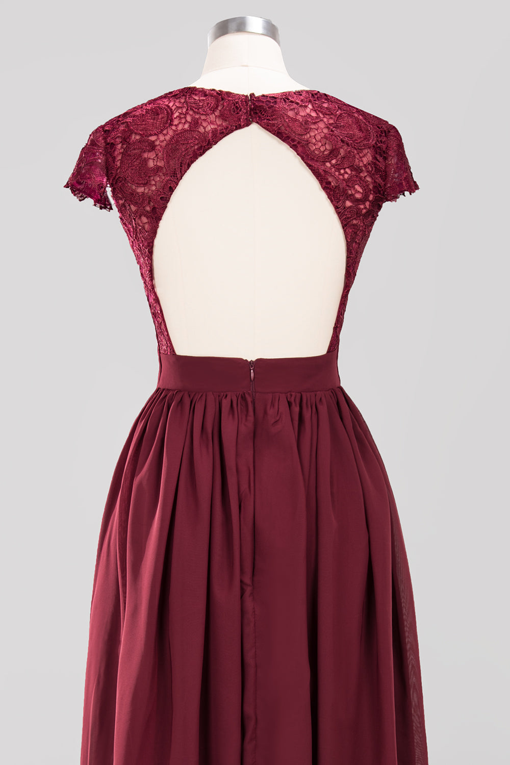 Elegant Lace Open-Back Long Burgundy Bridesmaid Dresses Online-Babyonlines