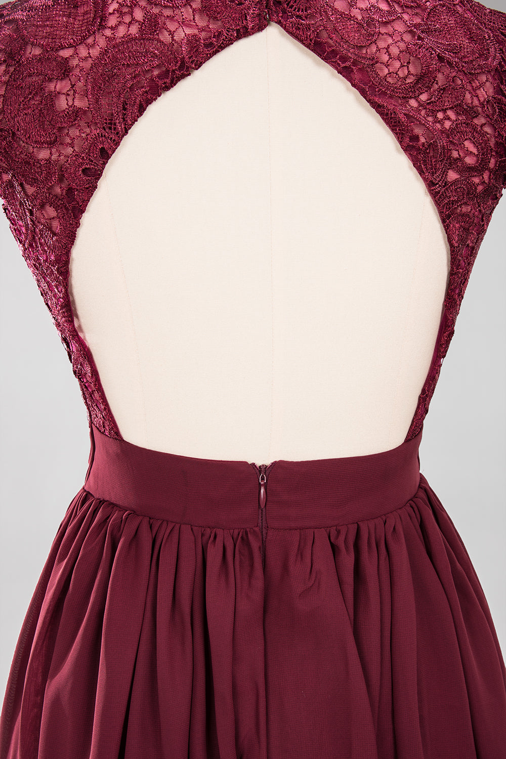 Elegant Lace Open-Back Long Burgundy Bridesmaid Dresses Online-Babyonlines