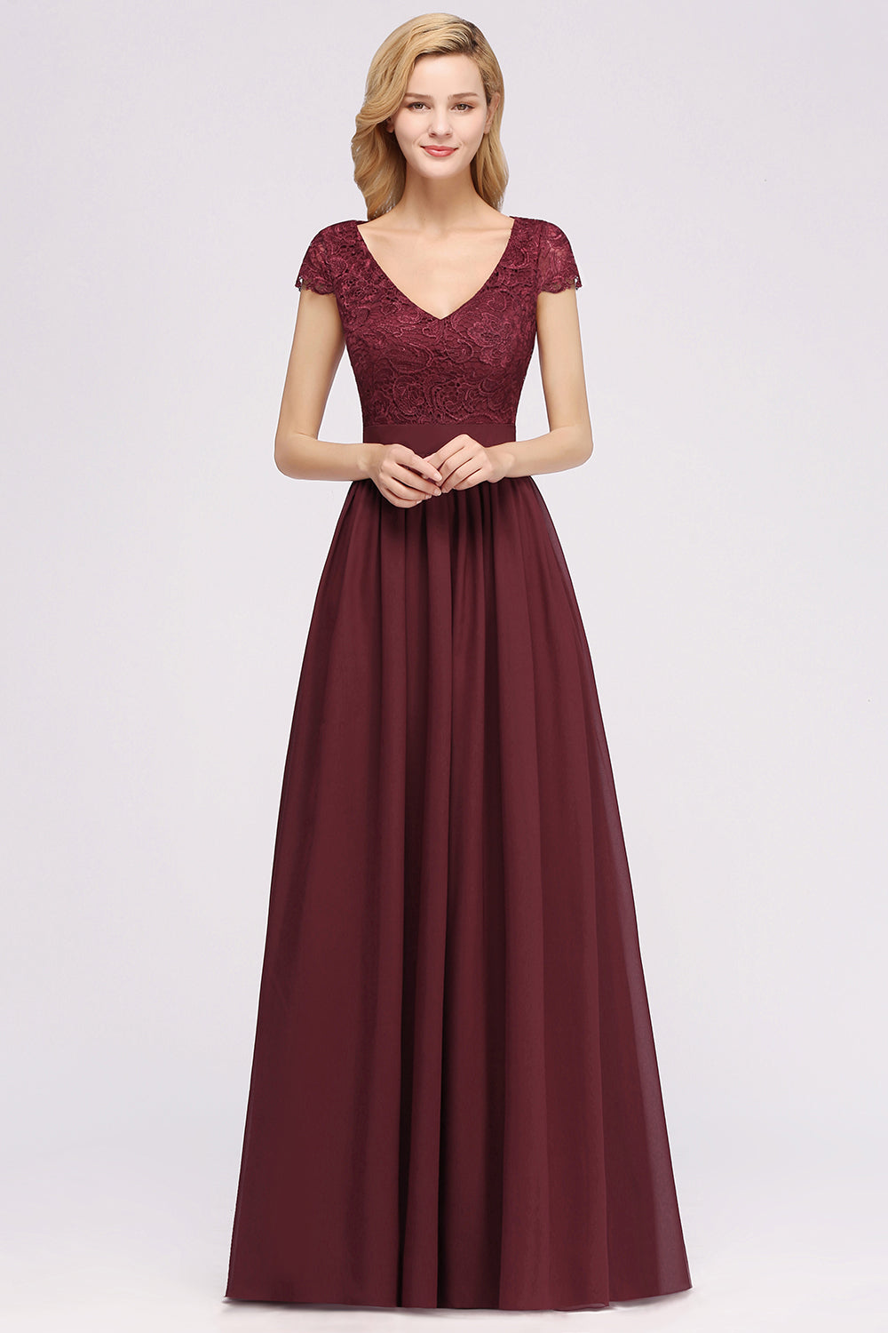Elegant Lace Open-Back Long Burgundy Bridesmaid Dresses Online-Babyonlines