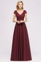 Elegant Lace Open-Back Long Burgundy Bridesmaid Dresses Online-Babyonlines