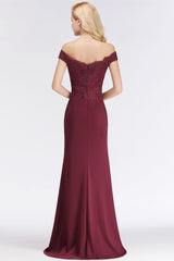 Elegant Mermaid Off-the-Shoulder Burgundy Bridesmaid Dresses with Lace-Babyonlines