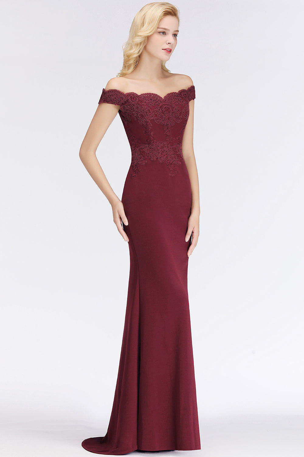 Elegant Mermaid Off-the-Shoulder Burgundy Bridesmaid Dresses with Lace-Babyonlines
